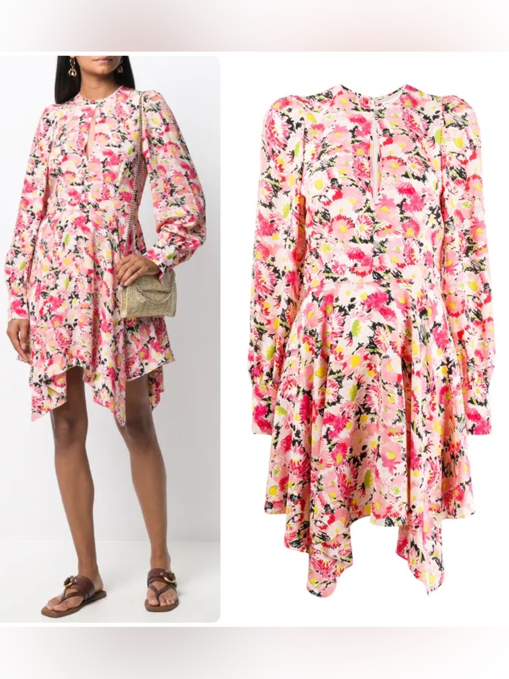 Stella McCartney Felicity Floral Asymmetrical Handkerchief-Hem Dress NWT $2353